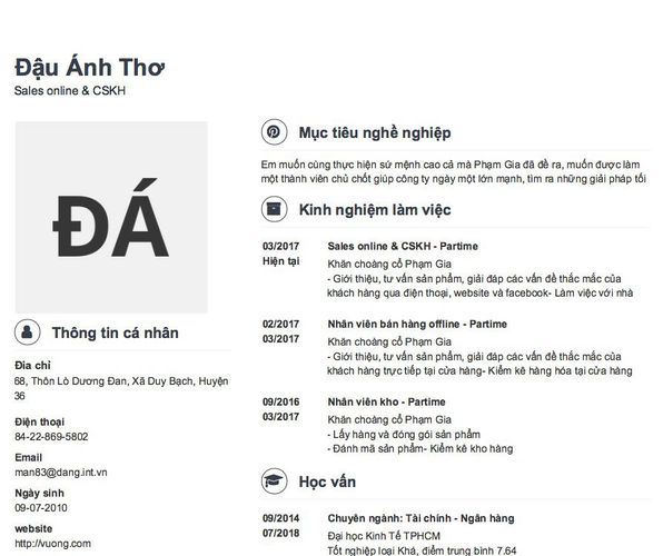 Mẫu CV Sales online & CSKH