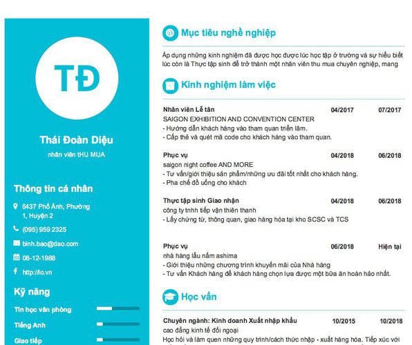 Mẫu CV nhân viên tHU MUA