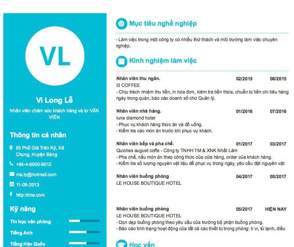 Mẫu CV Nhân viên chăm sóc khách hàng và tư VẤN VIÊN