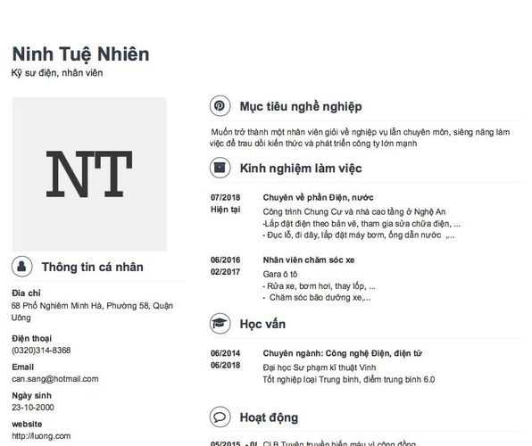 Gợi ý cách viết Mẫu CV tham khảo Kỹ sư điện, nhân viên