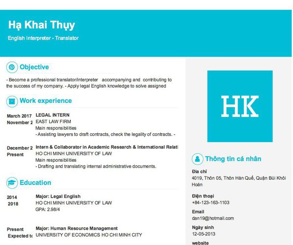 Mẫu CV English Interpreter - Translator