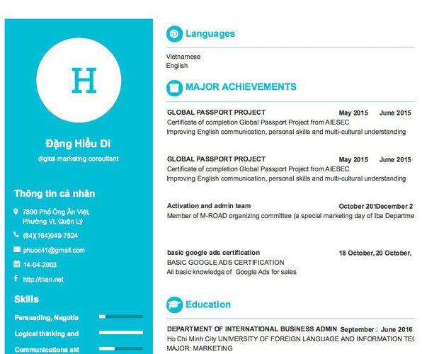 Mẫu CV digital marketing consultant