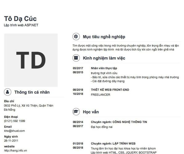 Mẫu CV Lập trình web ASP.NET