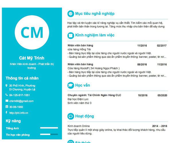 Gợi ý cách viết Mẫu CV tham khảo Nhân Viên kinh doanh - Phát triển thị trường