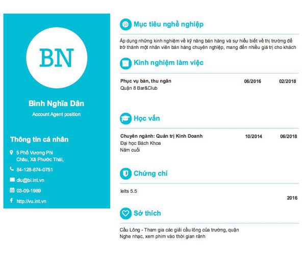 Mẫu CV Account Agent position