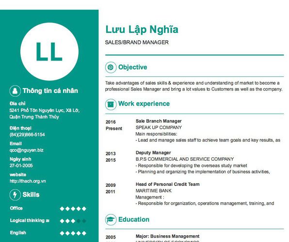 Mẫu CV SALES/BRAND MANAGER