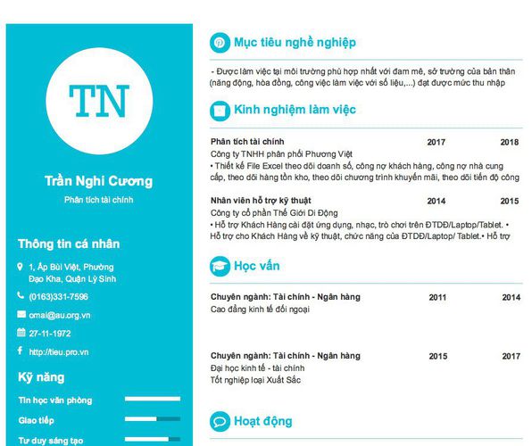 Mẫu CV Phân tích tài chính