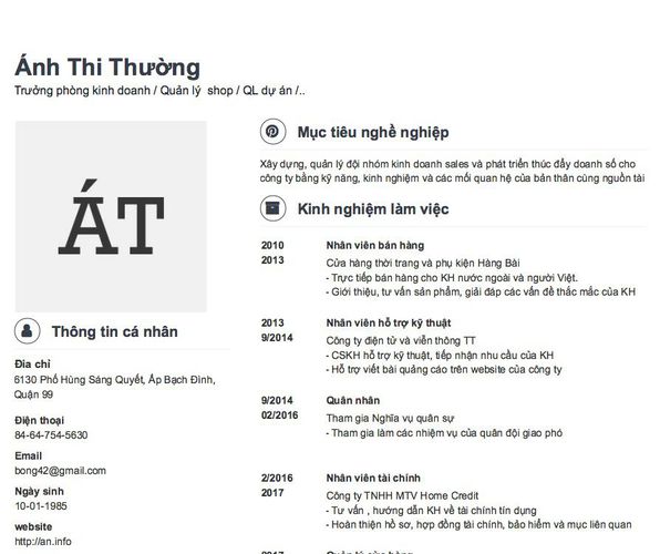 Gợi ý cách viết Mẫu CV tham khảo Trưởng phòng kinh doanh / Quản lý  shop / QL dự án /..