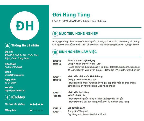 Mẫu CV ỨNG TUYỂN NHÂN VIÊN hành chính nhân sự