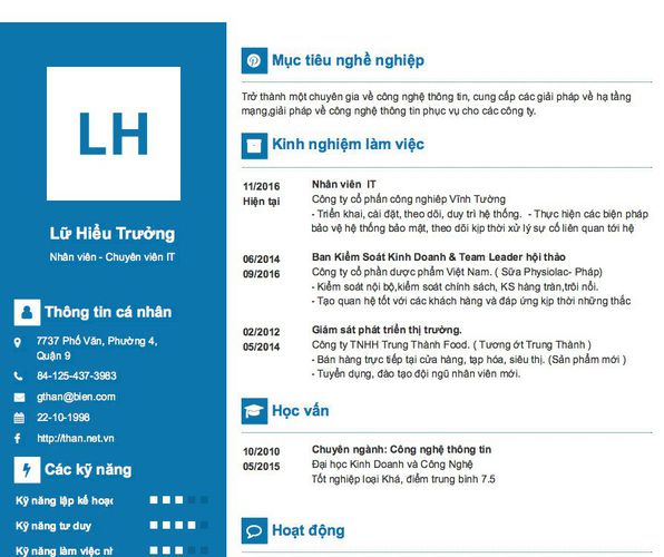 Mẫu CV Nhân viên - Chuyên viên IT