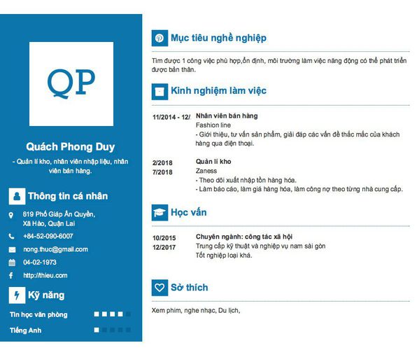 Gợi ý cách viết Mẫu CV tham khảo - Quản lí kho, nhân viên nhập liệu, nhân viên bán hàng.