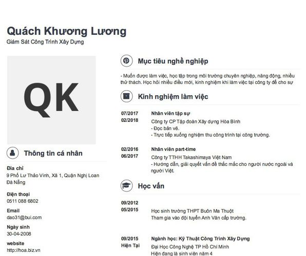 Mẫu CV Giám Sát Công Trình Xây Dựng
