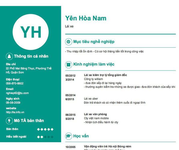 Gợi ý cách viết Mẫu CV tham khảo Lái xe