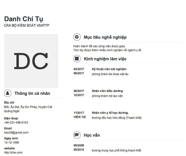 Mẫu CV CÁN BỘ KIỂM SOÁT VSATTP