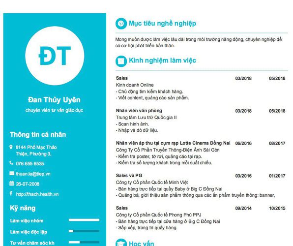 Mẫu CV chuyên viên tư vấn giáo dục
