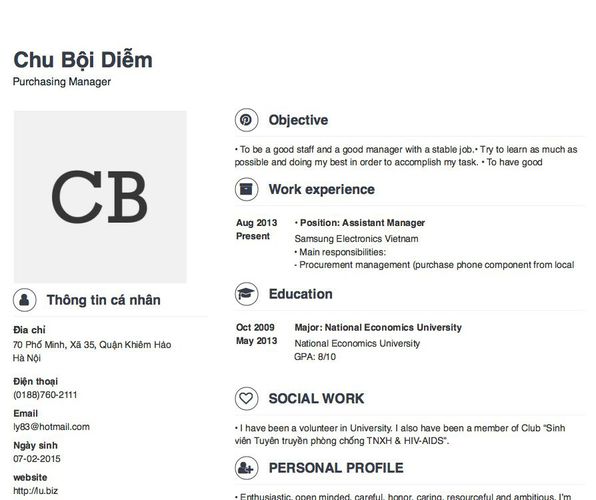 Mẫu CV Purchasing Manager