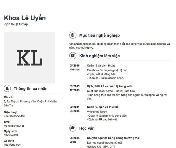 Mẫu CV dịch thuật funtap