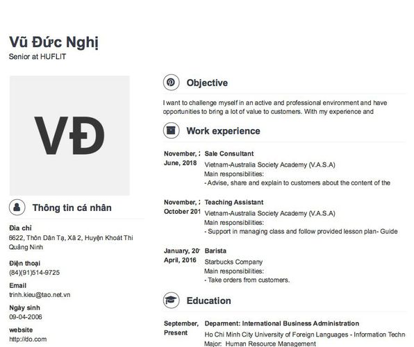 Mẫu CV Senior at HUFLIT
