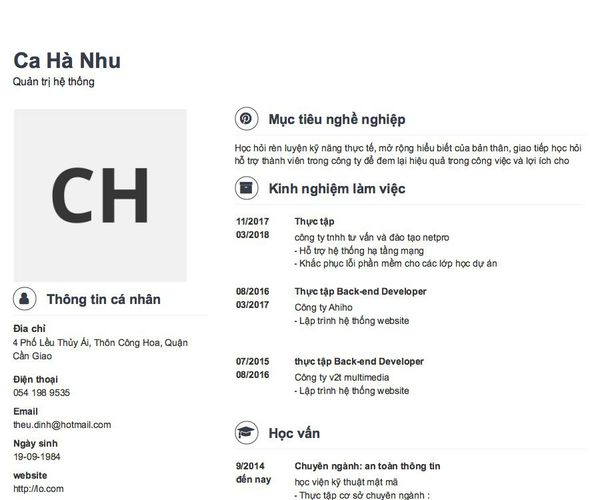 Mẫu CV Quản trị hệ thống