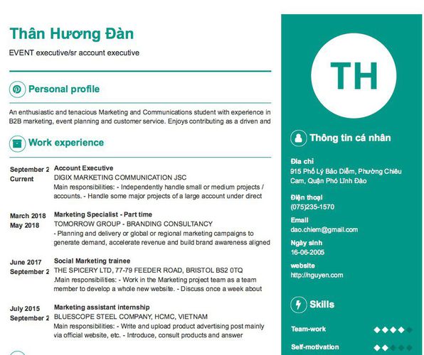 Mẫu CV EVENT executive/sr account executive