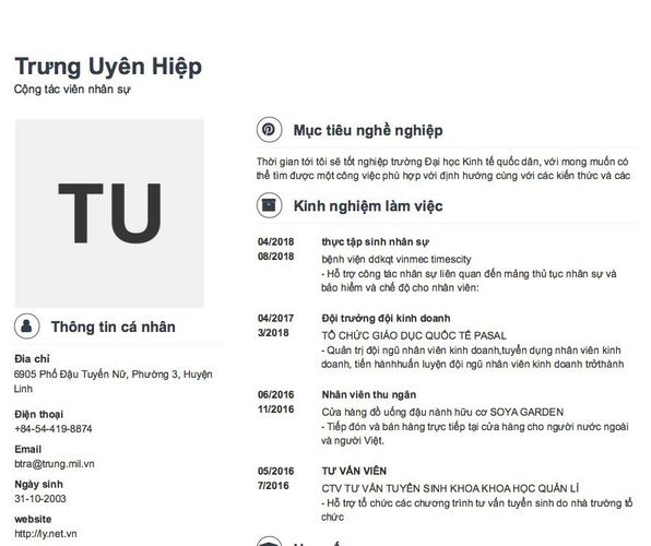 Mẫu CV Cộng tác viên nhân sự