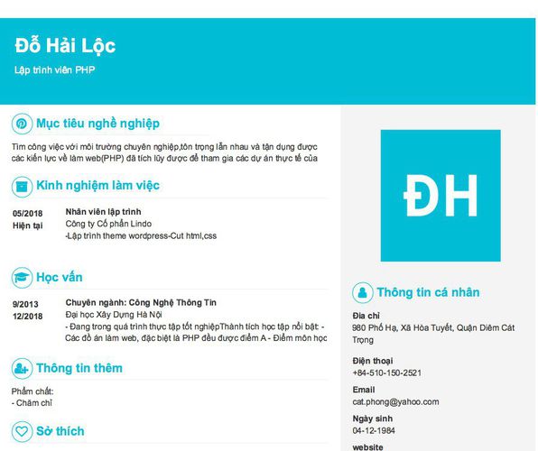 Mẫu CV Lập trình viên PHP