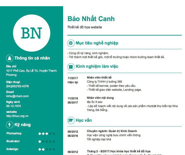 Mẫu CV Thiết kế đồ họa website