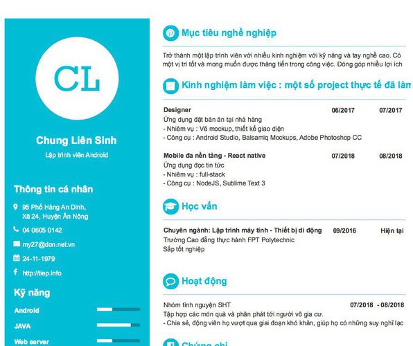 Mẫu CV Lập trình viên Android