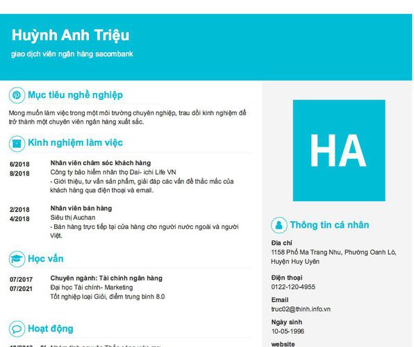 Gợi ý cách viết Mẫu CV tham khảo giao dịch viên ngân hàng sacombank