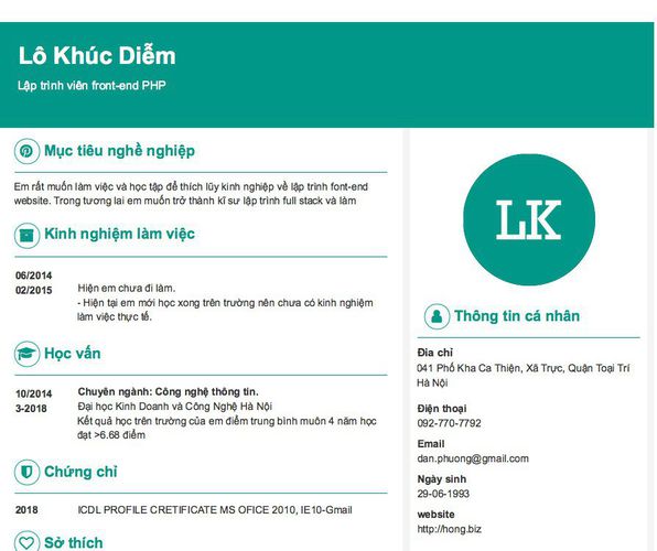 Gợi ý cách viết Mẫu CV tham khảo Lập trình viên front-end PHP