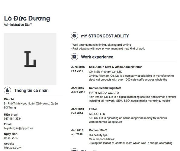 Mẫu CV Administrative Staff