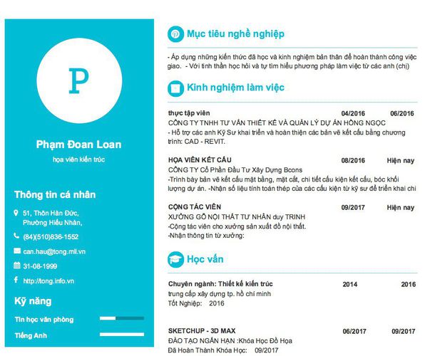 Mẫu CV họa viên kiến trúc