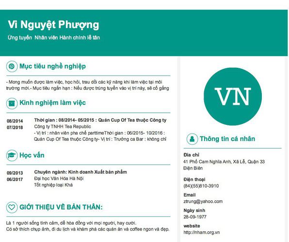 Gợi ý cách viết Mẫu CV tham khảo Ứng tuyển  Nhân viên Hành chính lễ tân