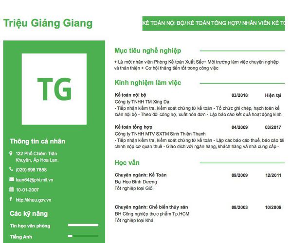 Mẫu CV KẾ TOÁN NỘI BỘ/ KẾ TOÁN TỔNG HỢP/ NHÂN VIÊN KẾ TOÁN