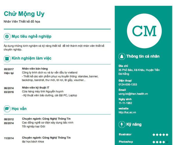 Mẫu CV Nhân Viên Thiết kế đồ họa