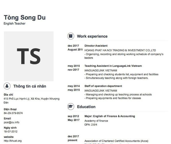 Mẫu CV English Teacher