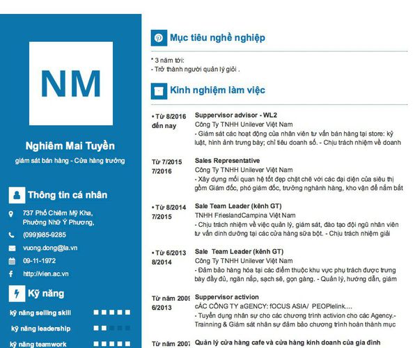 Gợi ý cách viết Mẫu CV tham khảo giám sát bán hàng - Cửa hàng trưởng