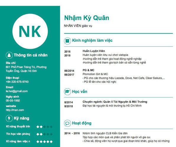 Mẫu CV NHÂN VIÊN giáo vụ