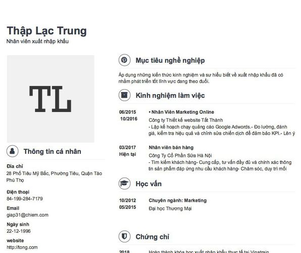 Mẫu CV Nhân viên xuất nhập khẩu