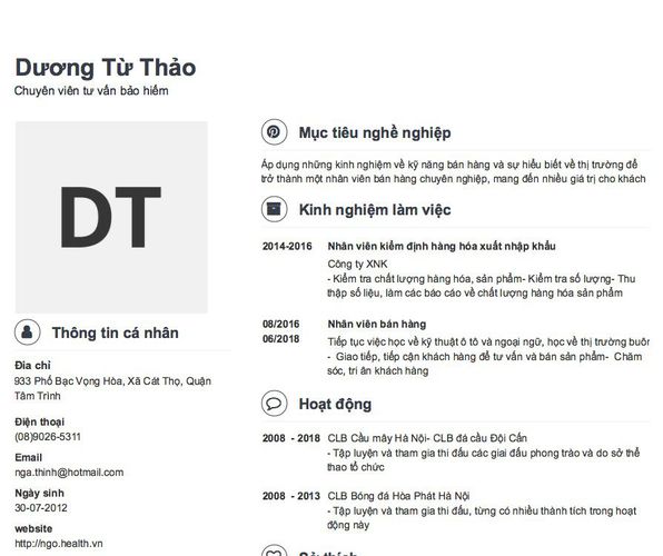 Mẫu CV Chuyên viên tư vấn bảo hiểm