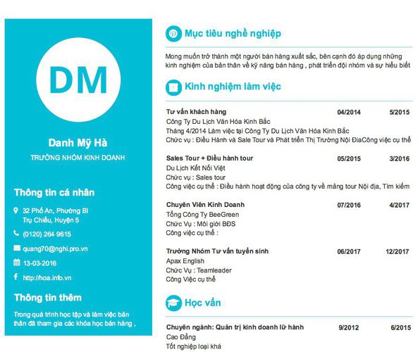 Gợi ý cách viết Mẫu CV tham khảo TRƯỞNG NHÓM KINH DOANH