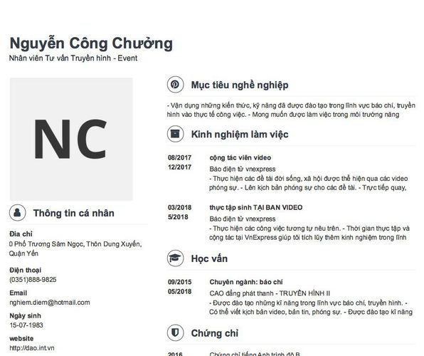 Gợi ý cách viết Mẫu CV tham khảo Nhân viên Tư vấn Truyền hình - Event