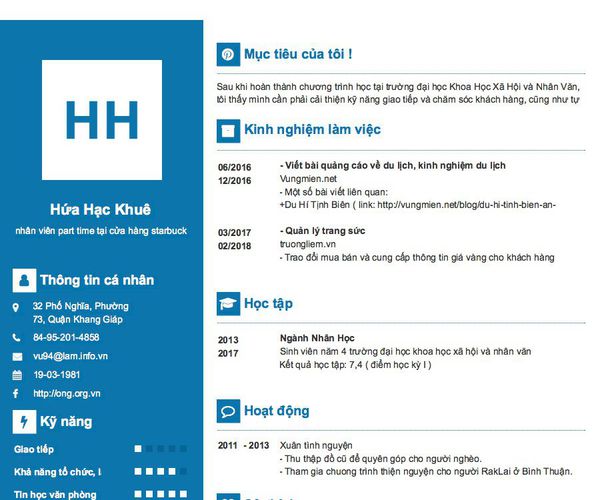 Gợi ý cách viết Mẫu CV tham khảo nhân viên part time tại cửa hàng starbuck