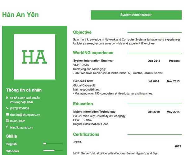 Mẫu CV System Administrator