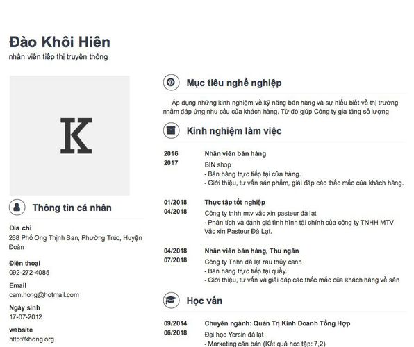 Mẫu CV nhân viên tiếp thị truyền thông