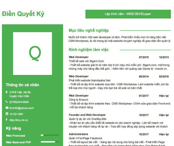 Mẫu CV Lập trình viên - WEB DEVELoper