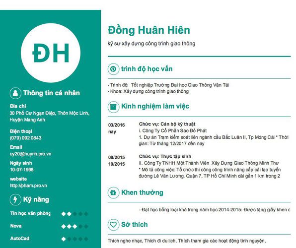 Gợi ý cách viết Mẫu CV tham khảo kỹ sư xây dựng công trình giao thông