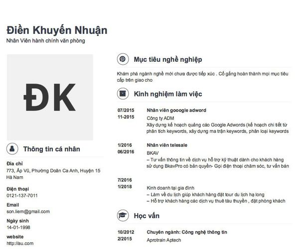 Mẫu CV Nhân Viên hành chính văn phòng