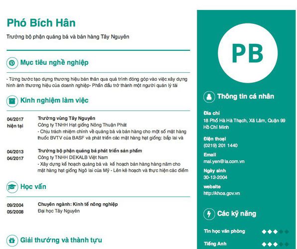 Gợi ý cách viết Mẫu CV tham khảo Trưởng bộ phận quảng bá và bán hàng Tây Nguyên