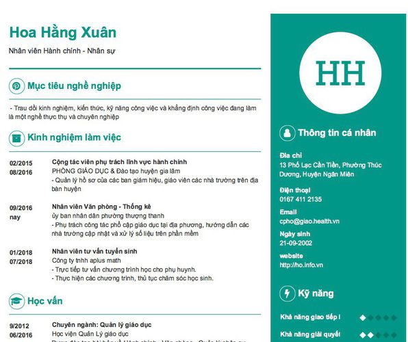 Gợi ý cách viết Mẫu CV tham khảo Nhân viên Hành chính - Nhân sự